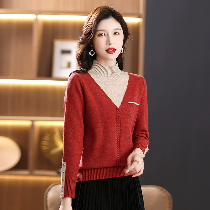 Женская Облегающая рубашка с высоким воротом, осенне-зимняя внутренняя одежда в западном стиле, новый популярный искусственный свитер из двух частей, модный свитер для мамы