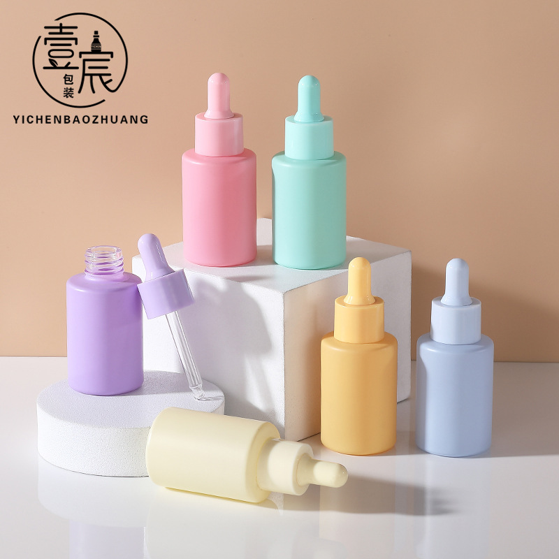 批发30ml马卡龙滴管瓶精油瓶精华液瓶精油分装瓶玻璃空瓶化妆品瓶