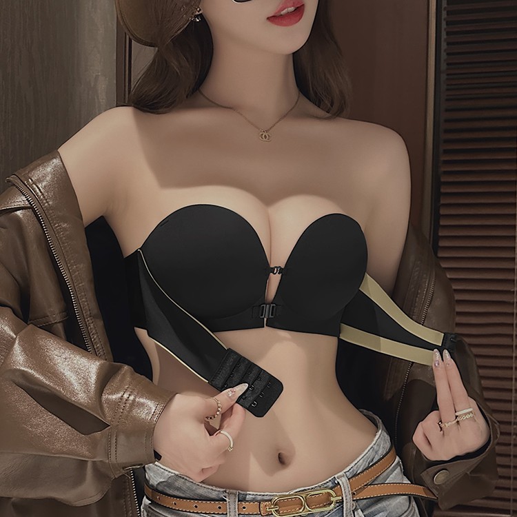 6086 Sin tirantes antideslizante, levantar el segundo se convierte en ropa interior de copa C, correa transparente de verano, sujetador de tubo envuelto invisible