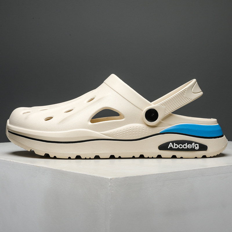 2025 verano zapatos con agujeros de gran tamaño para hombres sandalias casuales antideslizantes de suela suave para uso exterior, conducción resistente al desgaste, pantuflas Baotou en la playa