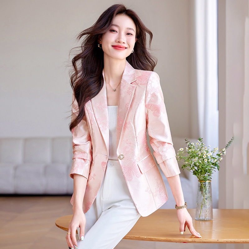 High-End Satin Jacquard Suit Jacket for Women Spring & Fall 2025 New Women's Autumn Elegant Slim Suit Top