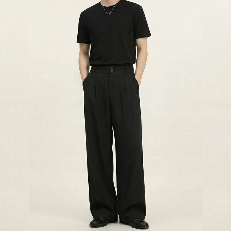 Casual Suit Pants for Men, Spring and Autumn, High-End Drape Effect, Straight Loose Fit, Wrinkle-Resistant, Black Wide-Leg Pants for Petite Men Casual Suit Pants for Men, Spring and Autumn, High-End Drape Effect, Straight Loose Fit, Wrinkle-Resistant, Black Wide-Leg Pants for Petite Men