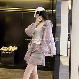 时尚休闲小个子轻薄透气户外防晒衣夏季新款宽松休闲短裤两件套装