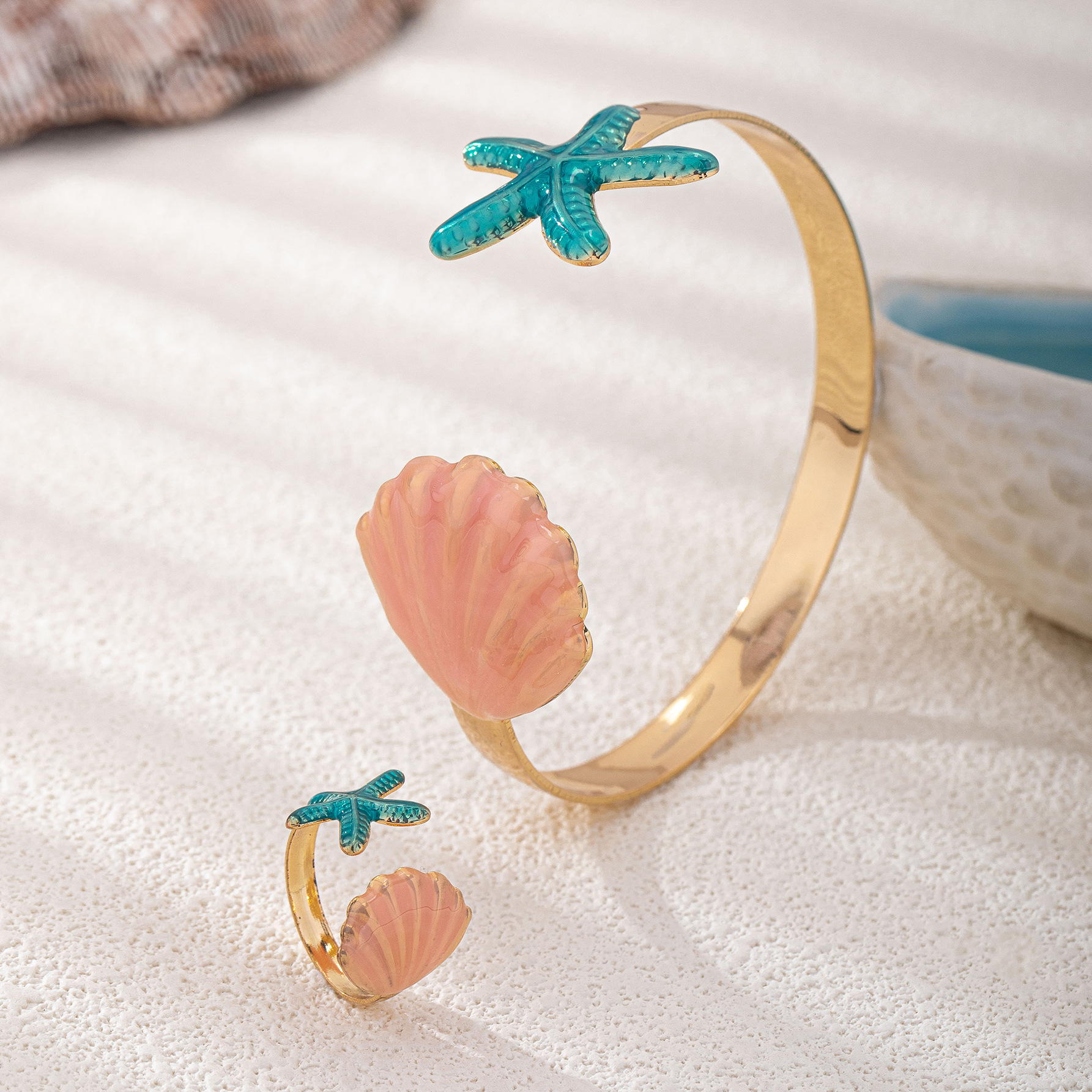 Starfish And Shell Bracelet And Ring Set For Women Summer Style_voghion.com