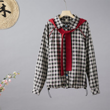 时尚格子拼接连帽衬衫女秋季新款宽松上衣2025年欧货大码衬衣