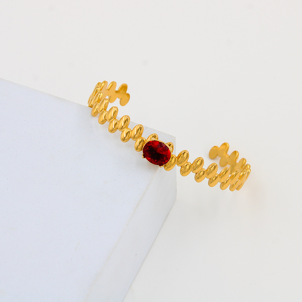 Fashion Leaves Oval Stainless Steel Plating Inlay Zircon Bangle 1 Piece