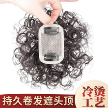 轻薄款短卷发假发片全手织持久烫蓬松增发量全真发遮白发头顶补发
