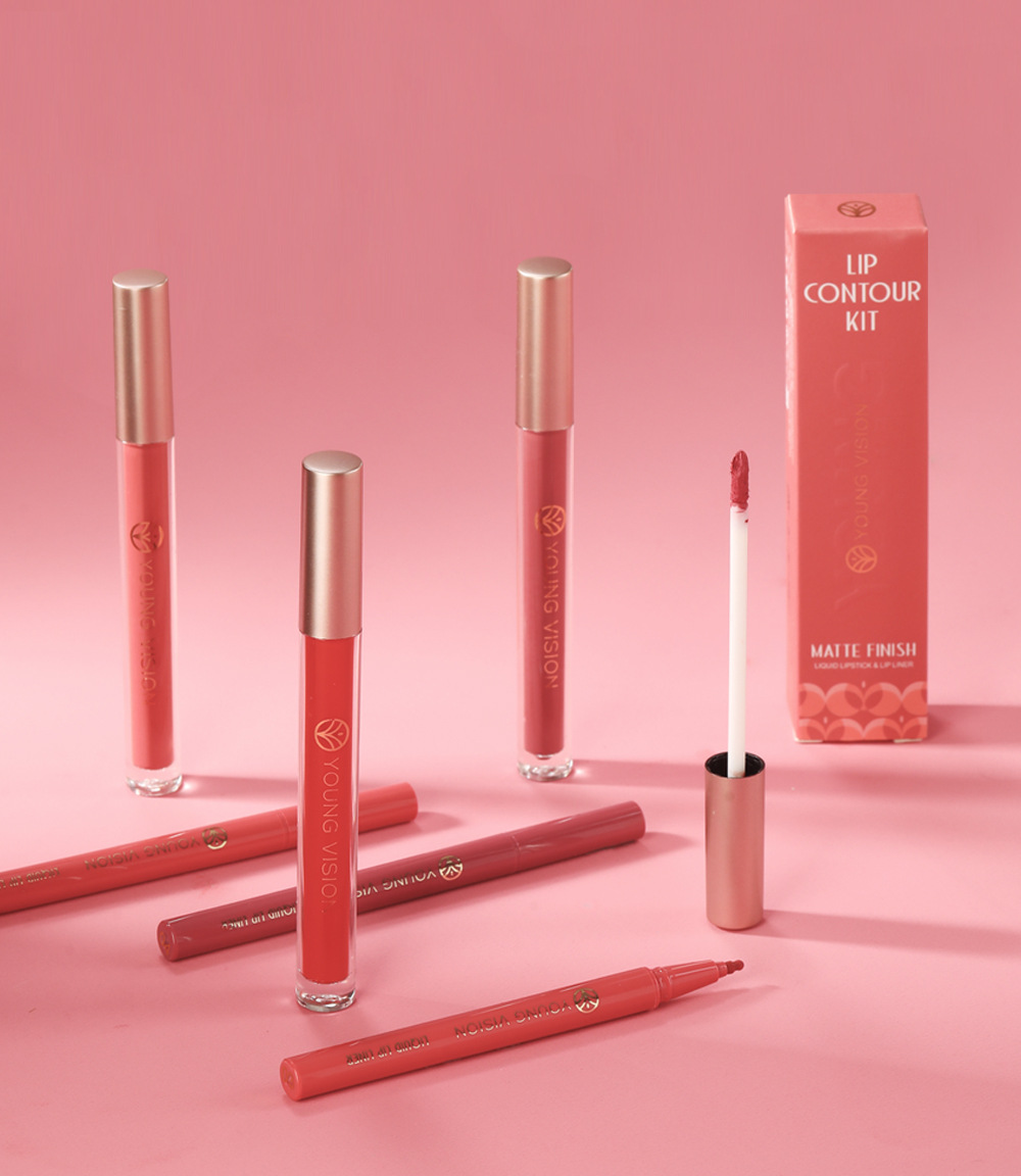 YOUNG VISION Lip Gloss + Lip Liner 2-piece Set. The gourd-tipped liquid lip liner is not easy to stick to the cup lip gloss undefined