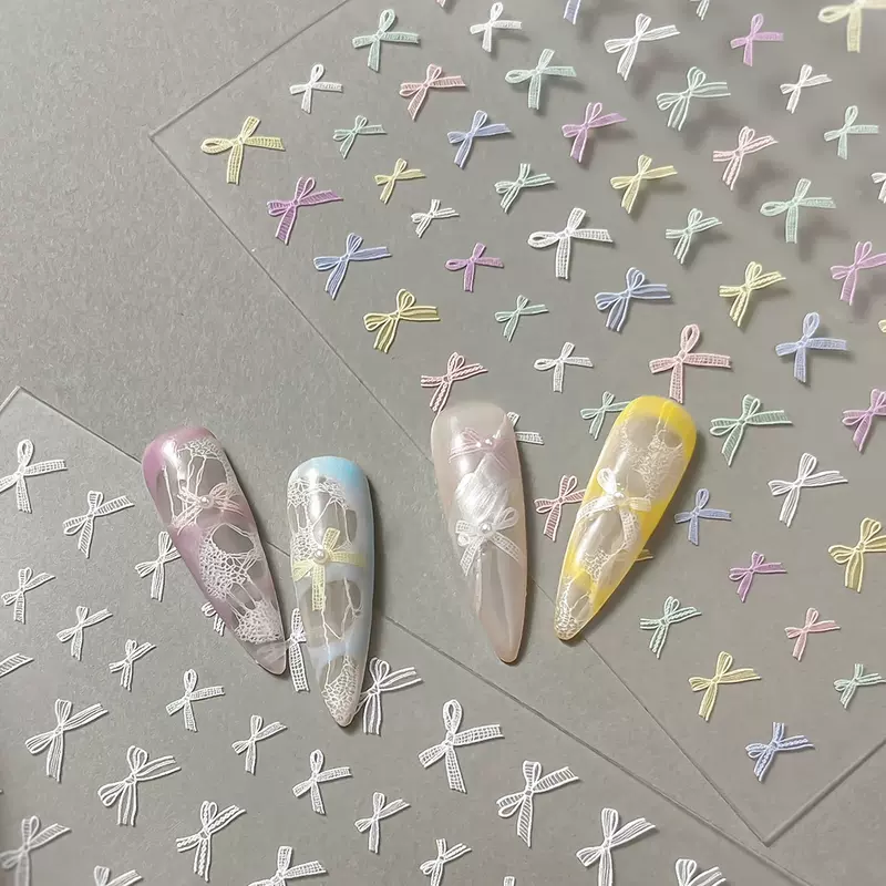 สติกเกอร์ติดเล็บลายโบว์สีพาสเทล
