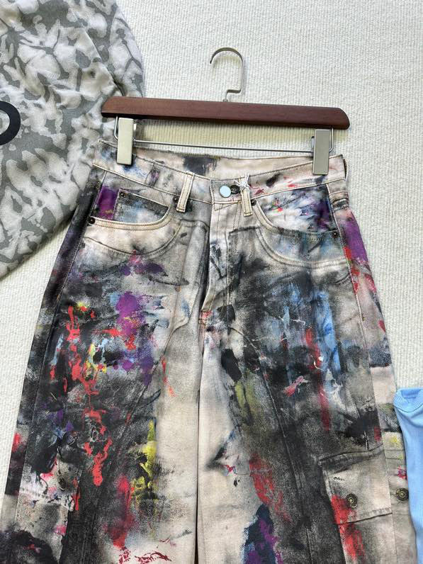 Streetwear Distressed Denim Pants – Oversized High-Waisted Wide-Leg Jeans With 3D Print Graffiti & Splatter Paint Design_ecoleips.com