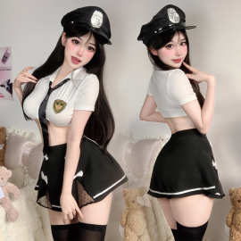 性感情趣内衣纯欲包臀短裙火辣露腰女警qqny诱惑免脱套装2838
