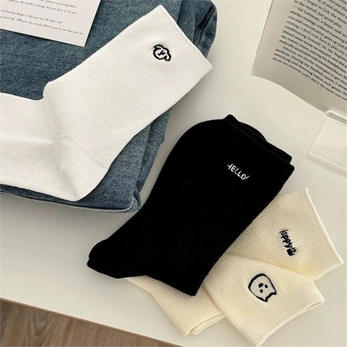 Solid Color Women's Crew Socks Summer Thin Version Ins Trendy Japanese Style Spring Autumn Cartoon Cute AB Striped Bunchy Long Socks