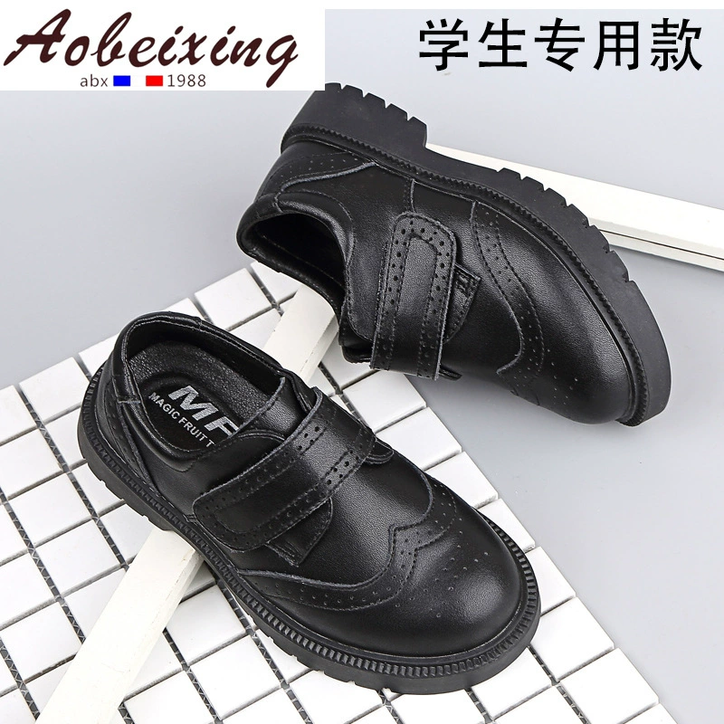 Натуральные кожаные черные туфли для мальчиков, повседневные туфли, детские черные туфли в британском стиле для школьников, 2025, мягкая подошва