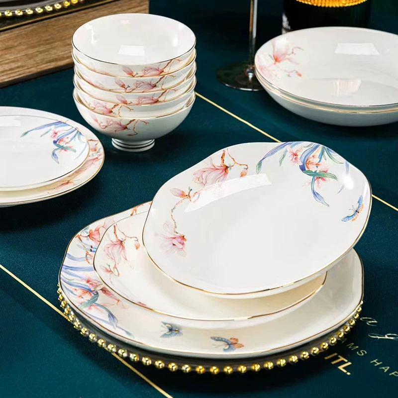 Подарочный набор Jingdezhen керамических тарелок и планшет Sleeve набор с 72 головами рисунка золото, радостные брови посуда