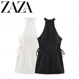 ZAZA 自制欧美风 批发女装时尚百搭侧边蝴蝶结挂脖连衣裙 7829111