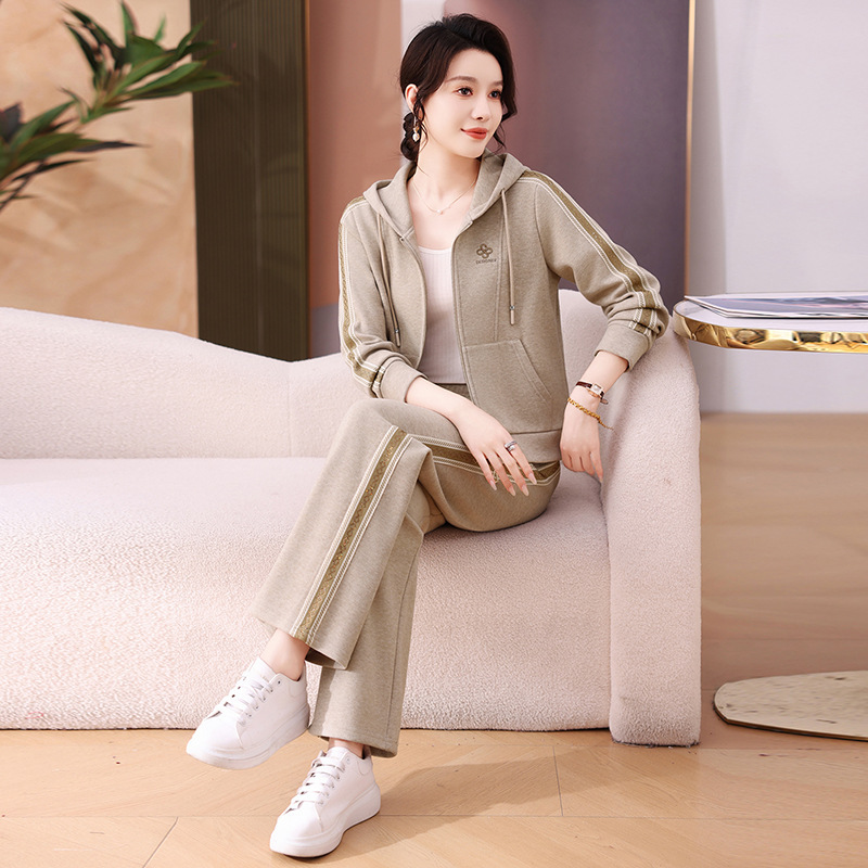 春秋运动服套装女士2025秋季新款休闲时尚气质连帽开衫卫衣两件套|undefined