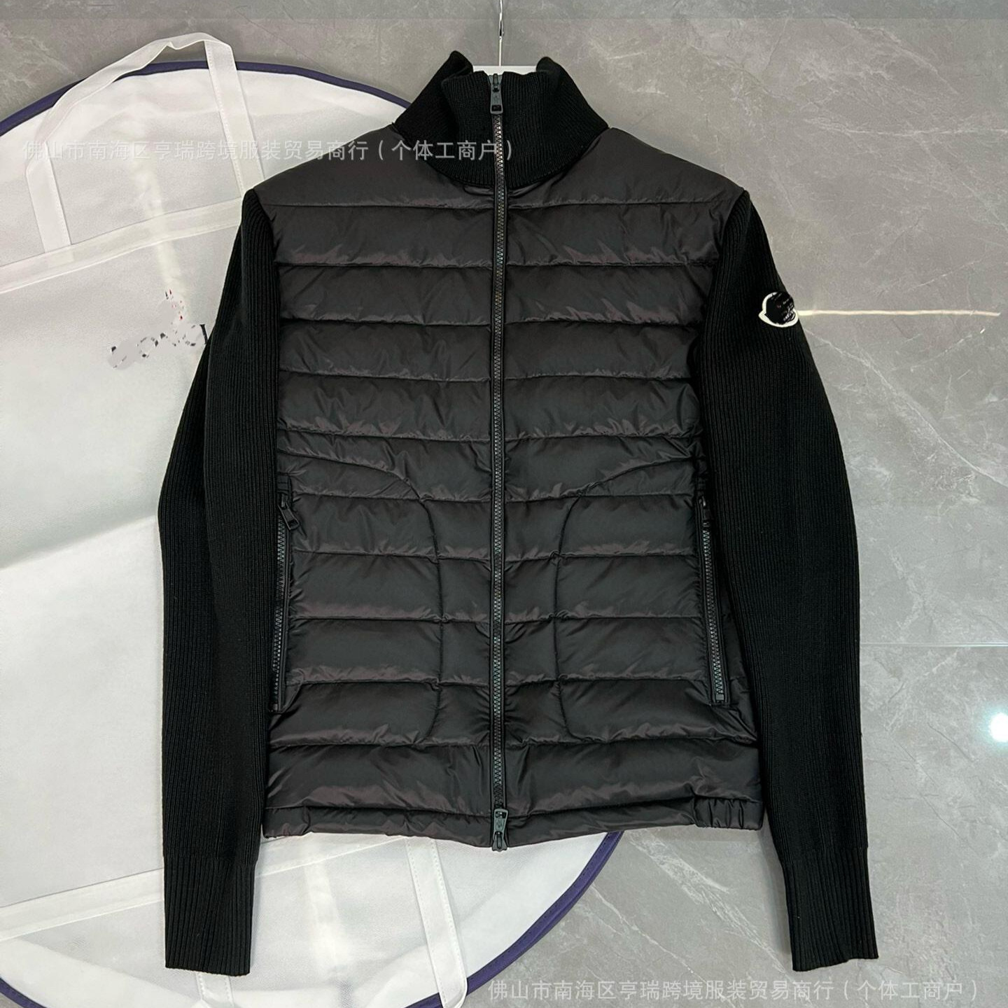 欧洲站外贸新款M家针织拼接羽绒服 现货立领休闲时尚男女同款外套