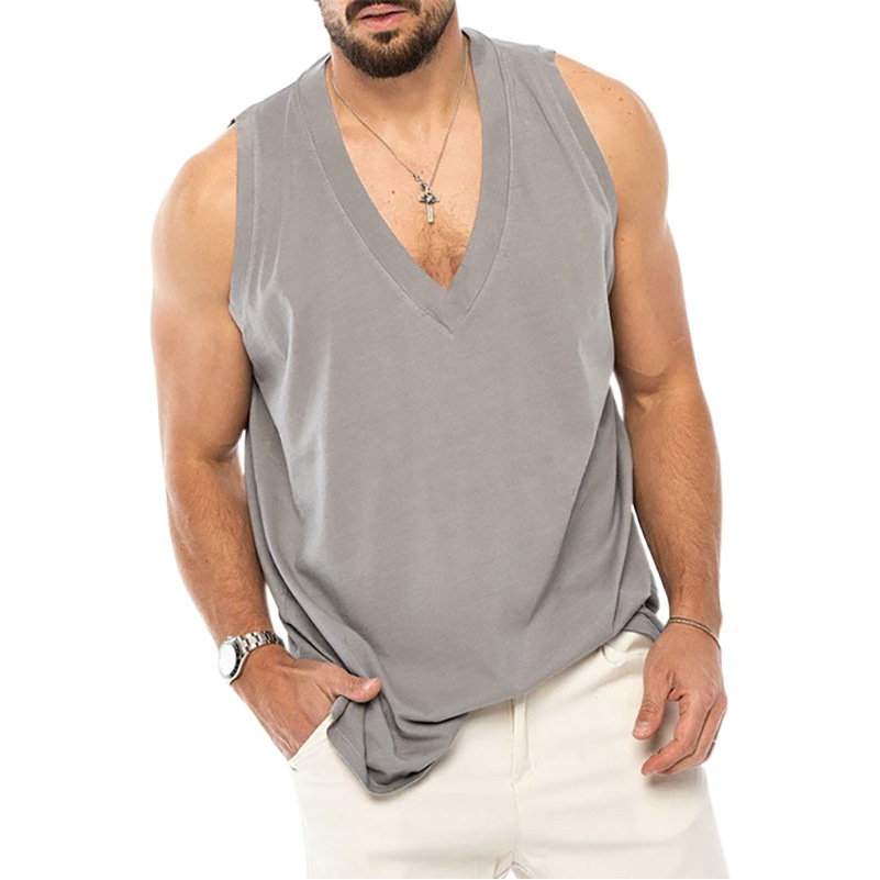 Camiseta sin Mangas Casual de Color Sólido para Hombre de Algodón para Verano