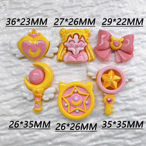 Cartoon bright face beauty Sailor Moon resin small accessories cream glue diy hair accessories head rope mobile phone chain shoe buckle decoration