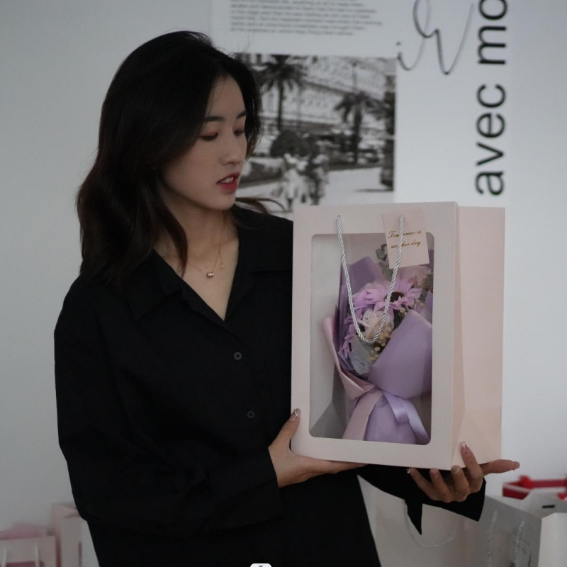 Bolso de mano transparente de flores del día de la madre, bolsa de regalo de ventana de pvc, bolsa de embalaje, bolsa de regalo de flores del maestro del día del maestro