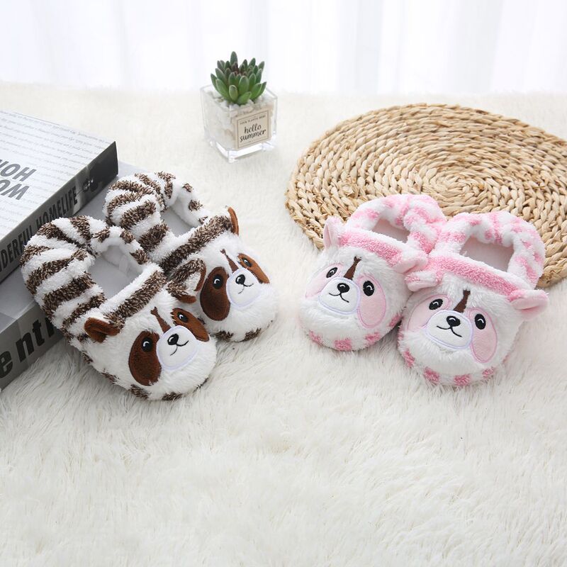 Cross-border supply factory wholesale autumn and winter boys and girls baby warm cotton slippers indoor cartoon raccoon wool slippers