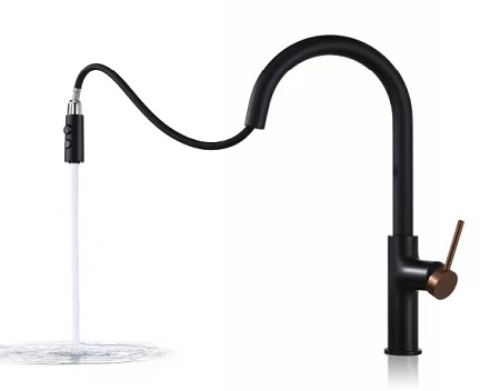 Kaiping Youjia Bathroom Black + Rose Gold Vegetable Basin Pull-Out Kitchen Rotating Single Hole Hot and Cold Pull-Down Faucet 4586