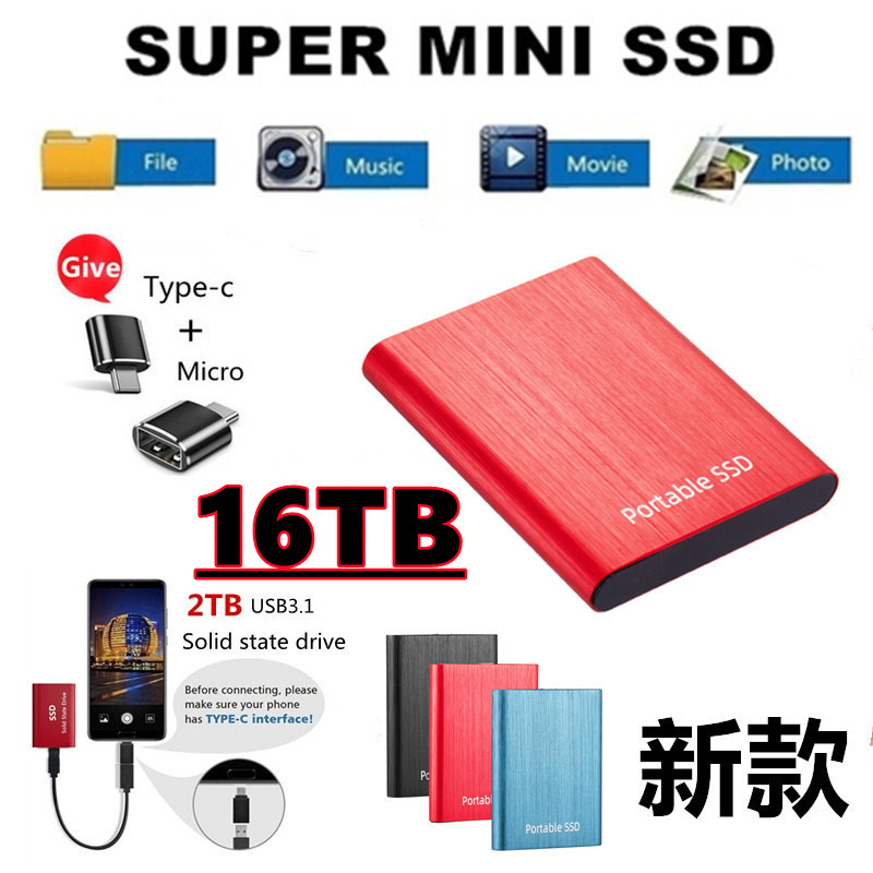Cross-Border Export 1Tb 2Tb 4Tb 8Tb 16Tb High-Speed Ssd Mobile Hard Drive Mini Brushed Metal Model