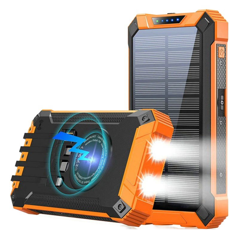 Fuente de alimentación móvil solar con carga inalámbrica transfronteriza, estándar real de 20000 mAh de gran capacidad, banco de energía para exteriores con logotipo personalizado