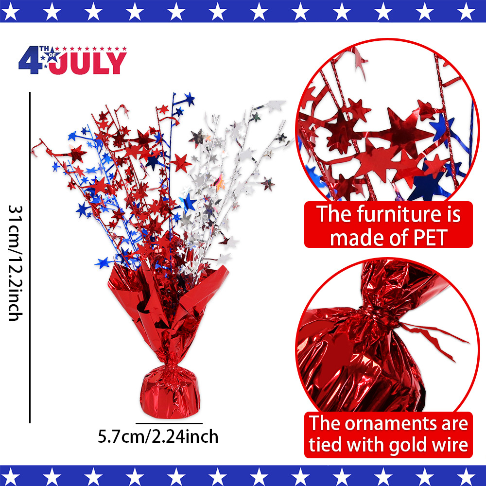 Decoraciones temáticas para la fiesta del Día de la Independencia Americana, guirnalda de estrellas de cinco puntas de alambre metálico rojo, plateado y azul, adornos decorativos para escritorio DIY.