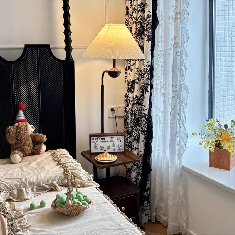 Cross-Border Vintage-Style Bedside Table Floor Lamp for Living Room, Next to Sofa, Bedroom Ambiance Retro Standing Integrated Storage Rack