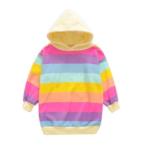 Girls' Health Check Dress 2025 Autumn Baby Girls Korean Version Stylish Medium Length Rainbow Striped Children's Dress