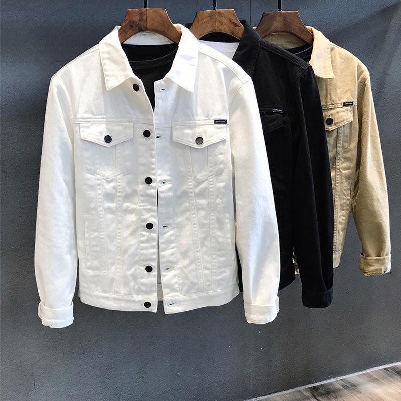 Spring and Autumn Casual Slim White Denim Jacket Men's Top Korean Fashionable Casual Workwear Denim Jacket Men