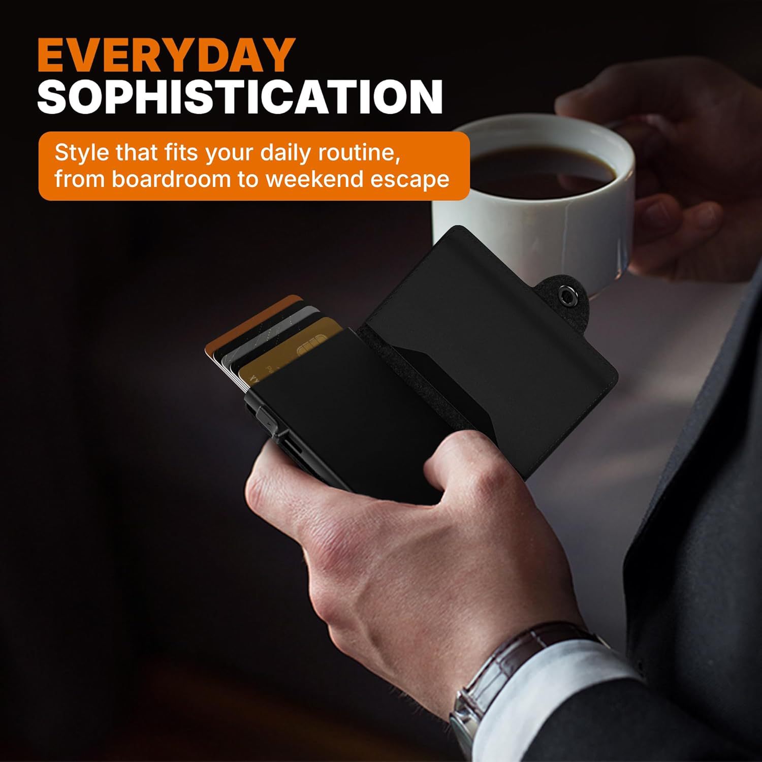 Caja de tarjeta de empuje lateral con cepillo antirrobo RFID transfronterizo, hebilla de clip de metal emergente automática, paquete de tarjeta antidesmagnetizante de gran capacidad