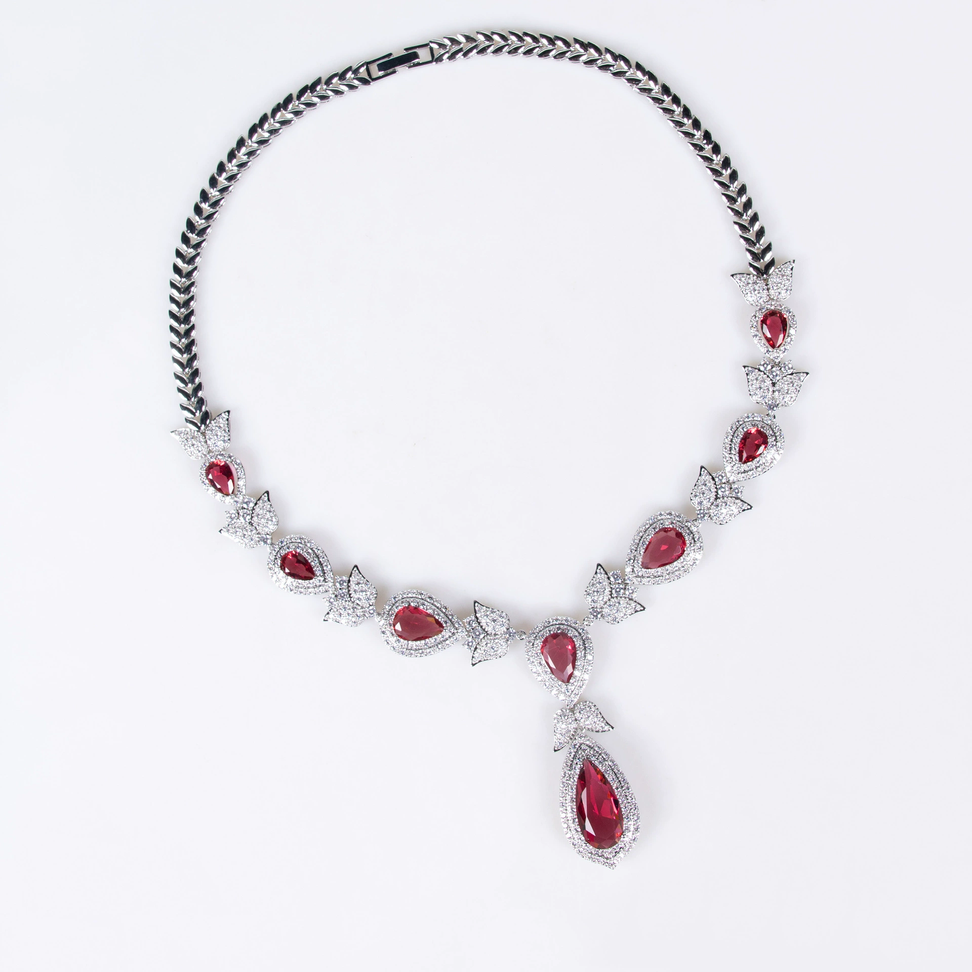 Colorful tulip crystal necklace and earrings jewelry set for women