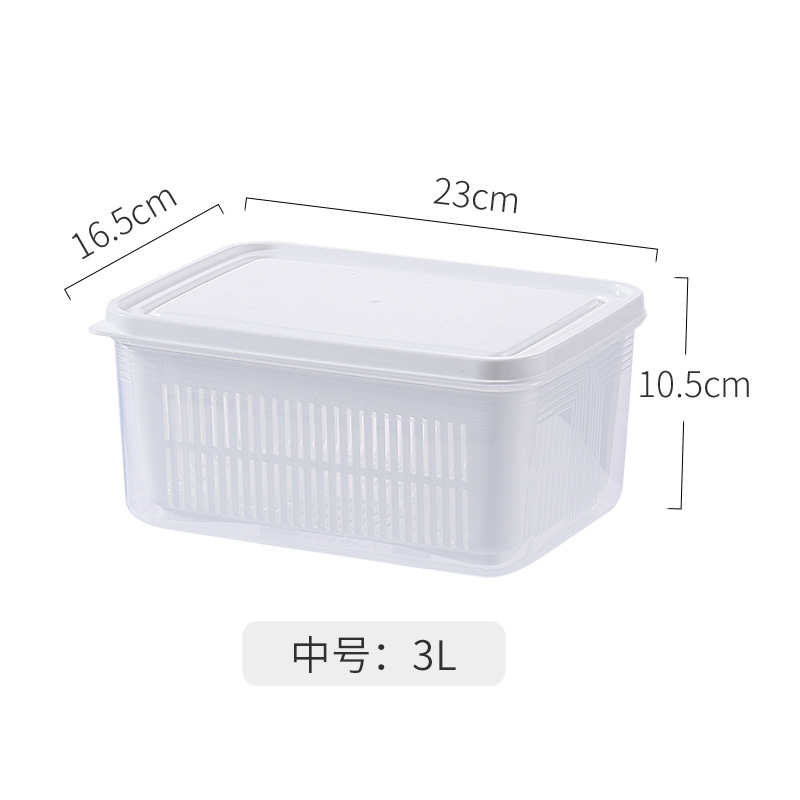 Caja de almacenamiento de frutas y verduras caseras de grado alimenticio para refrigerador de frutas y verduras de drenaje de doble capa cubierta de sellado de plástico