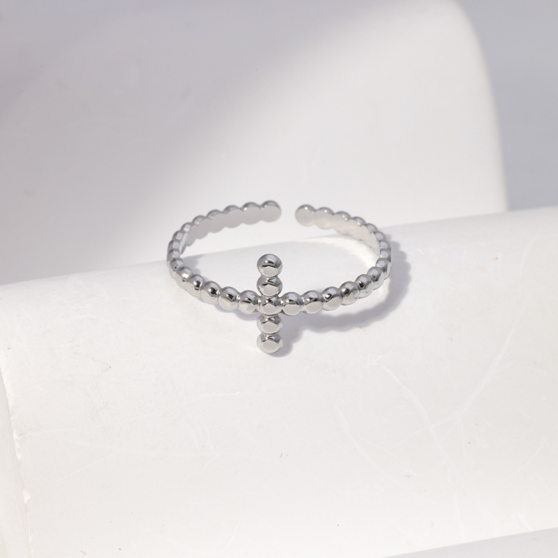 Retro Cross Solid Color Stainless Steel Open Ring 1 Piece