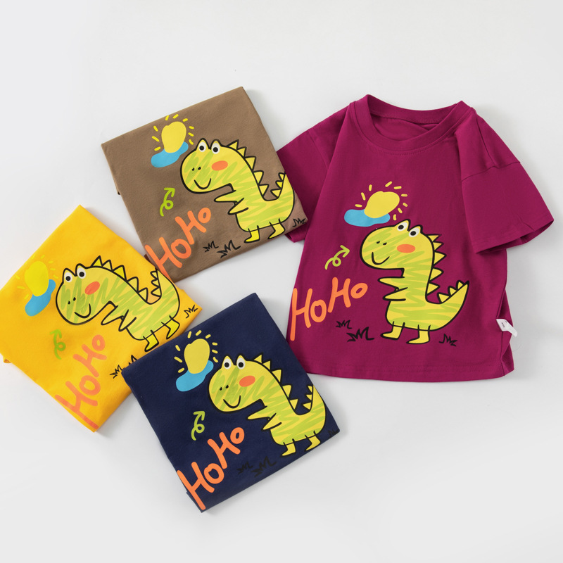 Betop ropa para niños coreanos camiseta de manga corta para niños verano dinosaurio niño bebé ropa de media manga transfronteriza suelta al por mayor
