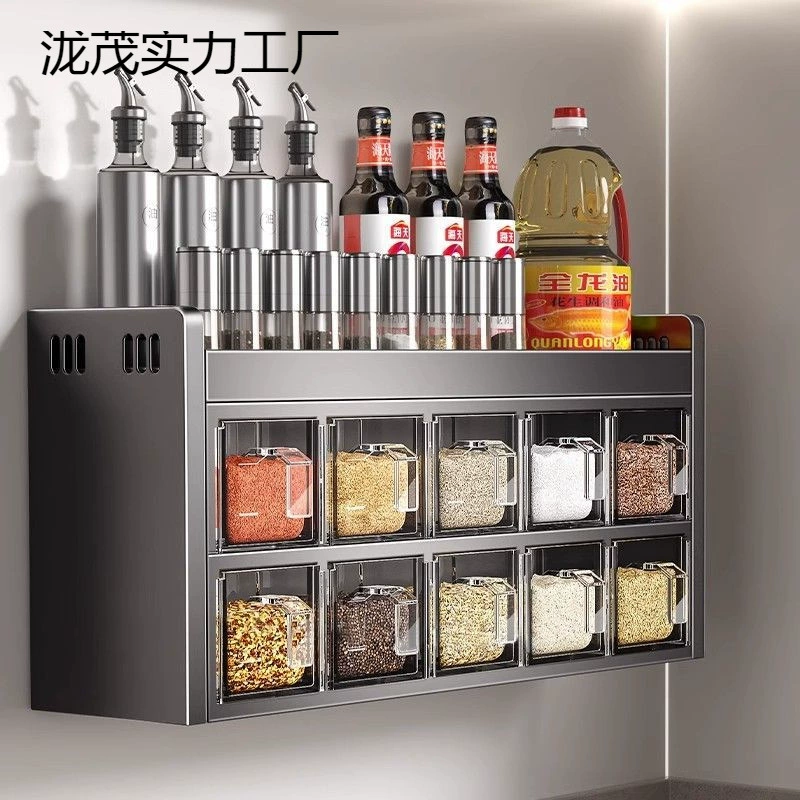 Кухонная полка для хранения приправ, многофункциональная настенная коробка для приправ из нержавеющей стали и комбинированный набор банок, стильный дом