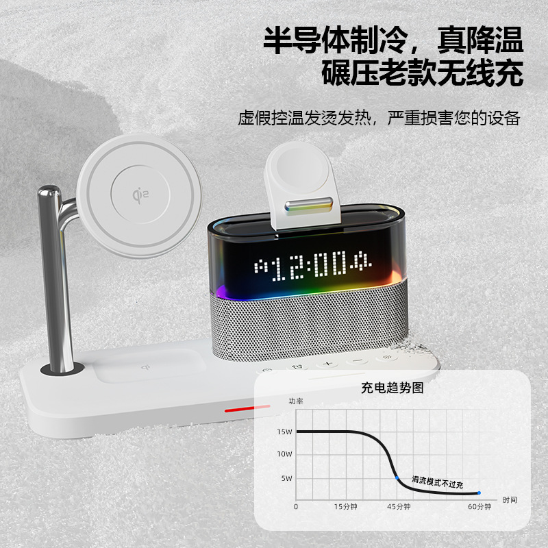 QI2认证 三合一磁吸无线充电器 RGB炫彩灯数显桌面手机支架跨境|undefined