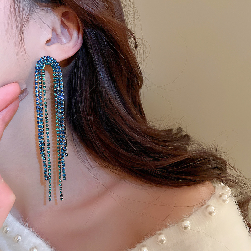 Fashion Geometric Alloy Rhinestone Tassel Womenu0027S Earrings Necklace