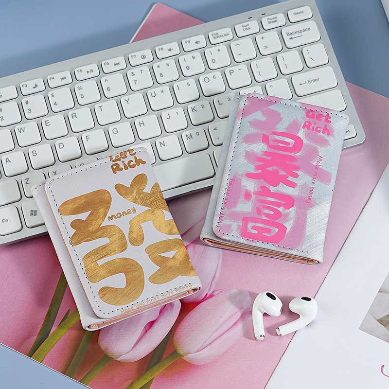 Bolsa de tarjetas de fortuna de Xiaoxian anti-damagnetismo tarjeta de conducir cubierta de tarjeta bancaria nueva bolsa de tarjetas de tres plegables patrón de impresión en stock