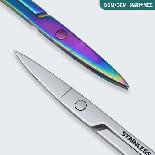 Stainless steel eyebrow trimming scissors mirror light A scissors elbow small scissors pointed nose hair scissors double eyelid clipping beauty tools