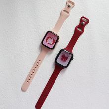 适用iwatch5表带applewatch768苹果手表带S9液态硅胶蝴蝶扣小众女