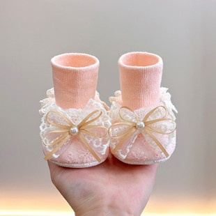 Newborn Baby Lace Non-Slip Floor Shoes Korean Style Princess Shoes Baby Girl Super Cute 100 Days Soft Sole Step Shoes