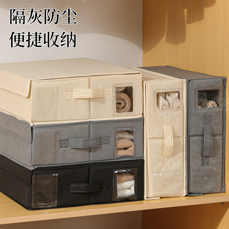Portátil portátil Oxford tela hoja de cama caja de almacenamiento visual tela caja de almacenamiento a prueba de polvo armario cubierta manta caja de acabado