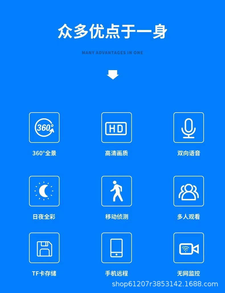 外贸家用360度WIFI监控摄像头超高清夜视远程无线摇头机1080P室内详情2