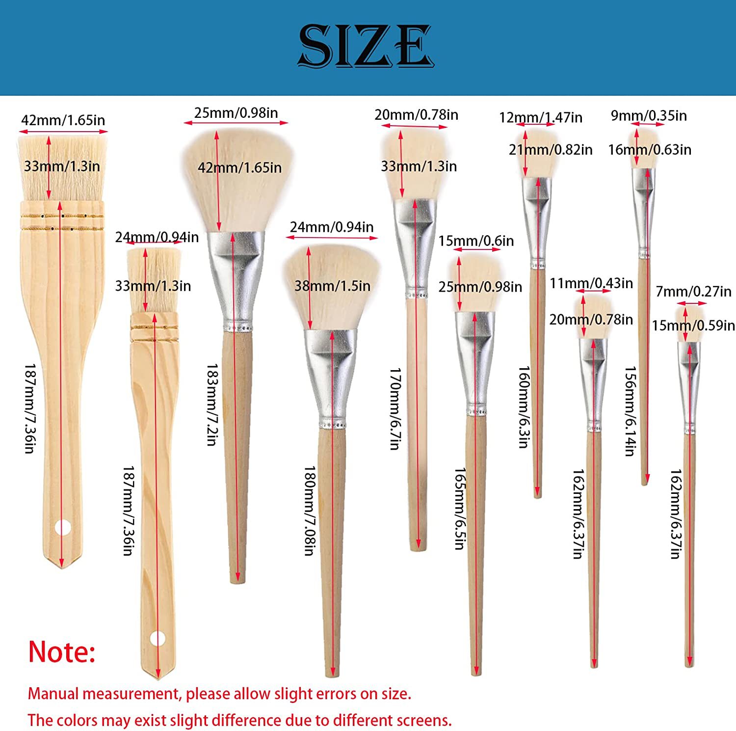 10 unidades de varios tamaños de lana cepillo Suave Cabeza S Pluma de cerámica de oro pintura artesanal cepillo de pintura