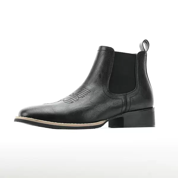 Men's Black Square-Toe Western Chelsea Boots