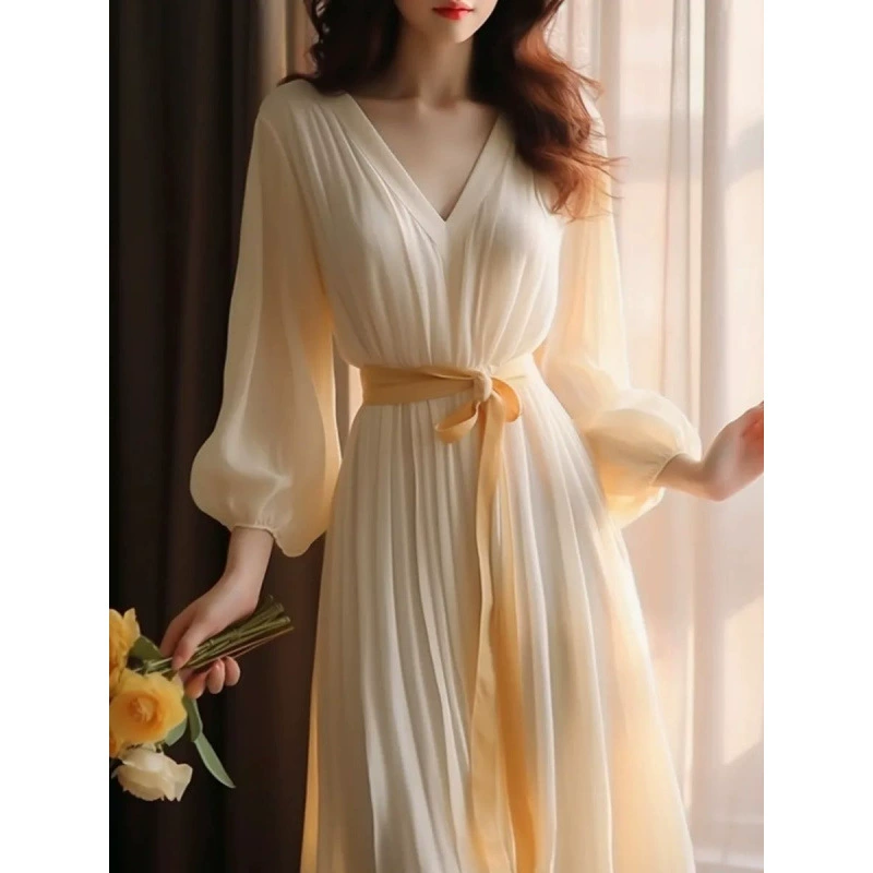 Легкая роскошь и высококлассное платье 2025 весна-лето новое стильное элегантное платье изысканная юбка средней длины