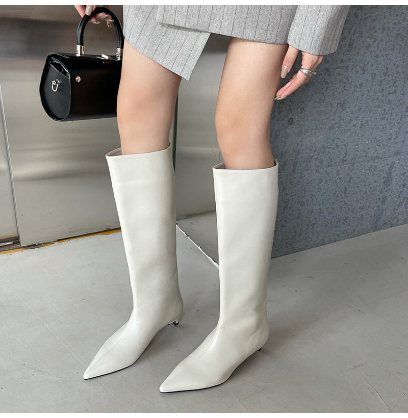 2024 Spring and Autumn Season New Versatile Simple Fashion Wide Korean Version Pointed Sleeve High Boots Soft Leather_voghion.com